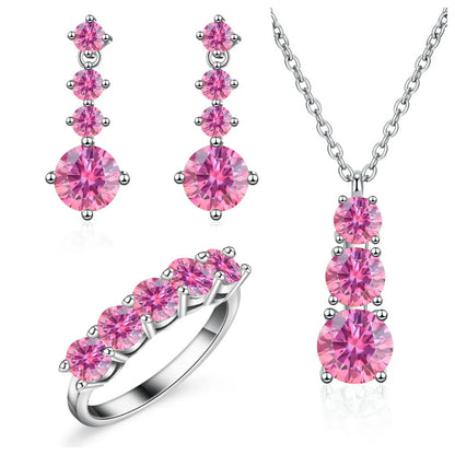 Moissanite 925 Sterling Silver Jewelry Set - Ring Earring Pendant Gift